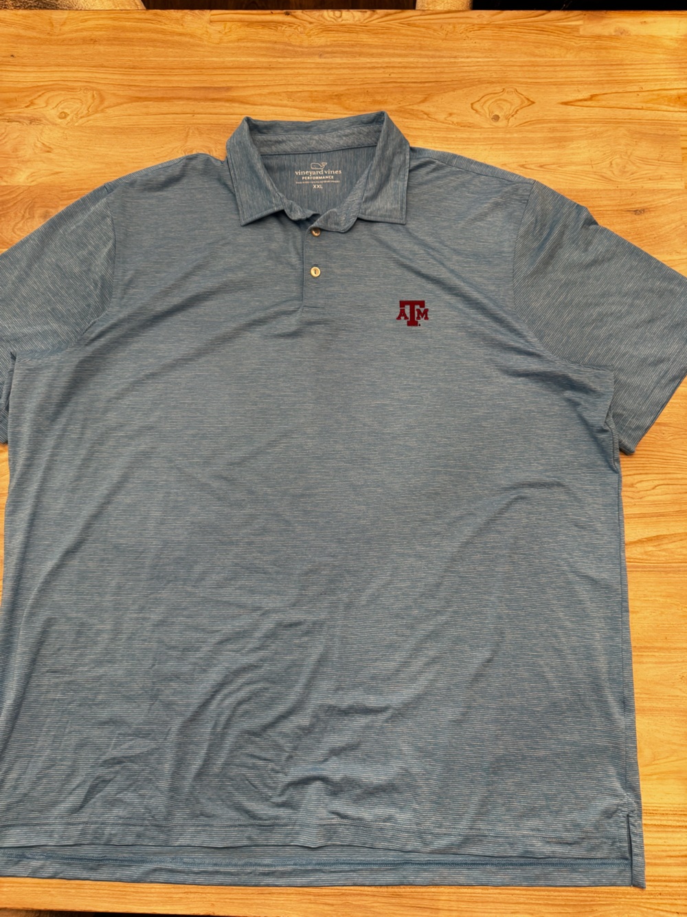 Vineyard Vines Texas A&M Heather Blue Polo with Maroon Logo